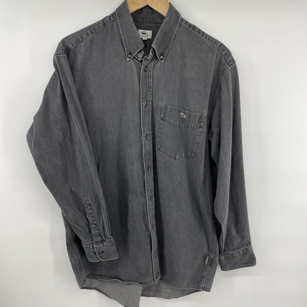 Vintage Lacoste Denim Shirt Mens Size M / L  EUR 39‎ Black/Gray 80s? READ